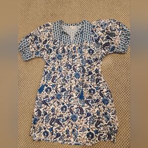 Knox Rose Blue & White Floral Tassel Tunic Dress Sz Small